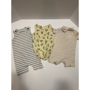 Baby Boy Rompers 3pcs Striped Cactus Polo Short Sleeve size 18months and‎ 100